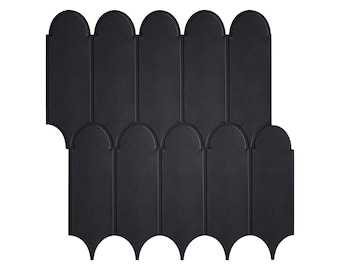 Thicker | 5 Pcs Black Fish Scale Peel and Stick Tile Backsplash Kitchen, Fishscale Tile Backsplash, Waterproof, Heat Resistant, 12*12 Inches