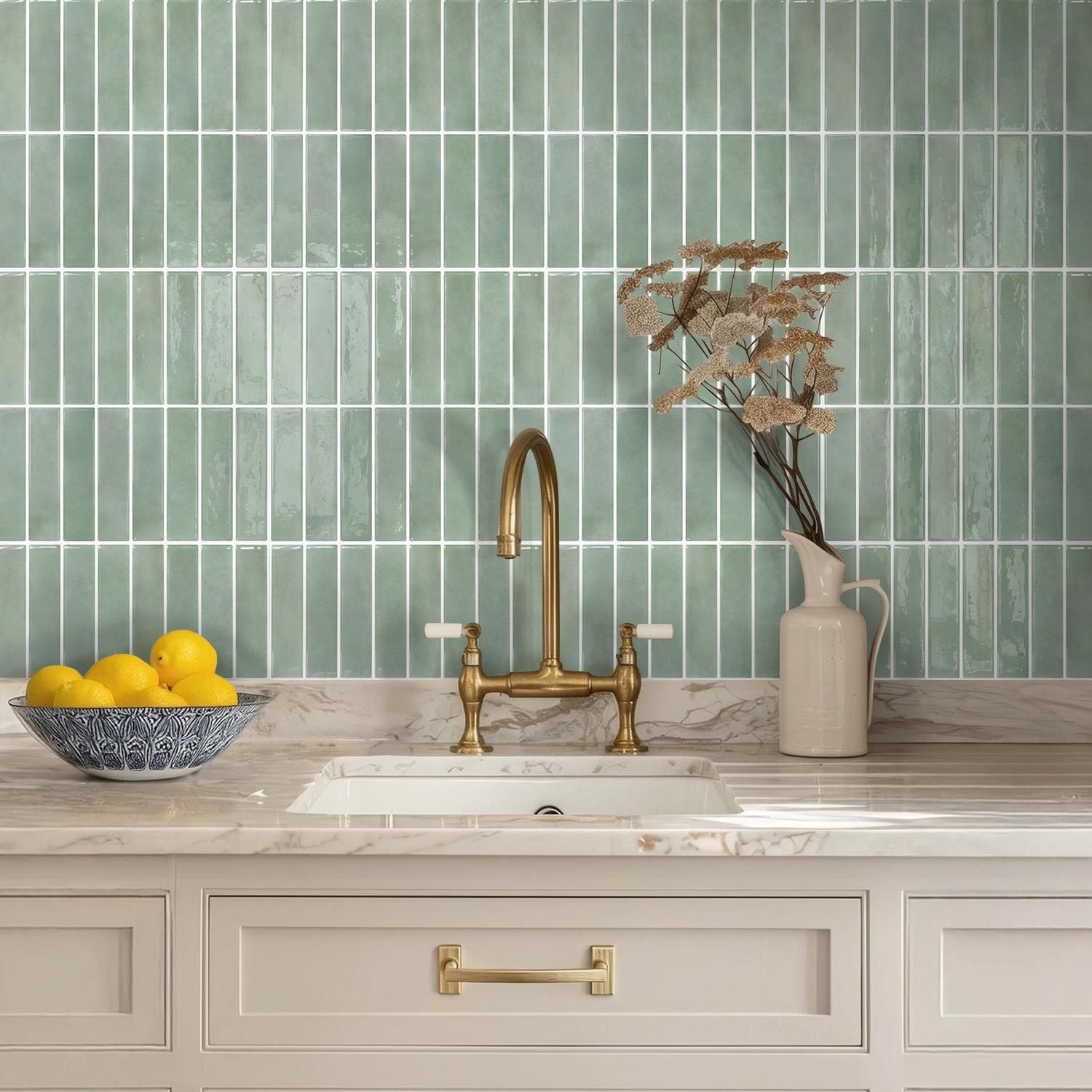 AdoDecor 10-Sheet Peel And Stick Backsplash Tile – 12x12 Inch Large Sage Green Subway Tile, Premium 3D Gel-Look, Waterproof & Heat Resistant, For Kitchen, Bathroom, And RV