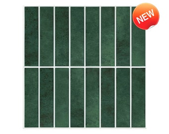 10Pcs | 3D Dark Green Peel and Stick Backsplash Tile,Matt Mosaic Stick on Tiles for Interior Wall Decor,Heat & Water Resistant,11.8"x11.8"