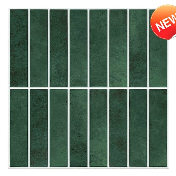 10Pcs | 3D Dark Green Peel and Stick Backsplash Tile,Matt Mosaic Stick on Tiles for Interior Wall Decor,Heat & Water Resistant,11.8"x11.8"