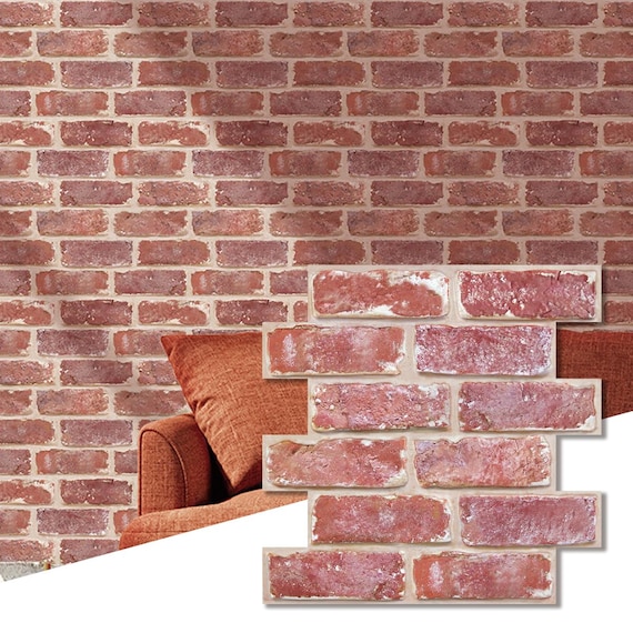 Red Brick Peel and Stick Wall Panels, 3D PVC Brick Wallpaper, 10 Sheets