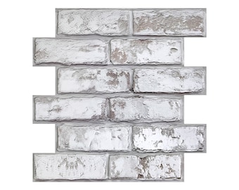 10 Pcs | 3D Faux Brick Peel and Stick Wall Tile, DIY Whitewash Brick PVC Wall Panels, Heat & Water Resistant, Lightweight,11.8"*11.8"