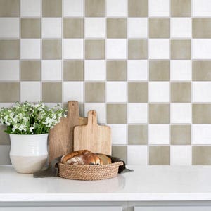 Beige 3D Tile Backsplash: Matte Square Peel and Stick PVC Wall Panels (10 Pcs)