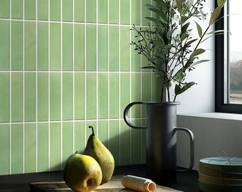 3D Matte Sage Green Peel and Stick Wall Tile: Linear Mosaic Backsplash (10 Pcs)