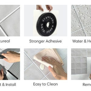 10 Pcs 3D Square Peel and Stick Tile Backsplash,Mist-Gray DIY 3D Self Adhesive Decorative Tiles Interior Wall Decor,Heat Water Resistant zdjęcie 4