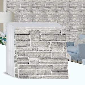 3D Stone Panels Peel And Stick Wall Tile for Wall, 3D Gray Faux Stone Wall Panels Interior Wall Decor, Farmhouse Decor, 10pcs 12&quot;*12&quot;