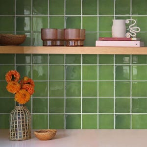 Thicker 3D Green Peel and Stick Wall Tiles, Vinyl Backsplash Kitchen, 10pcs 12"x12"