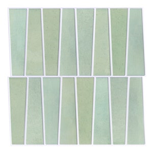 10 Pcs | 3D Trapezoid Peel and Stick Tile Backsplash, Easy DIY Green 3D Geometric Self Adhesive Wall Tiles,Heat Water Resistant 11.8"x11.8"