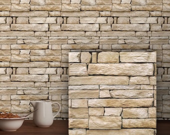 3D Stone Texture Self-Adhesive Wall Panels, Lightweight PVC Wall Sticker, Beige, 10 Sheets