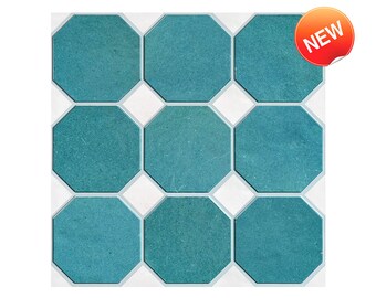 10 Pcs | 3D Geometric Peel and Stick Wall Tile, Blue Backsplash Stick On Tile, DIY Stick Tile, Water and Heat Resistant, Removable | Commomy