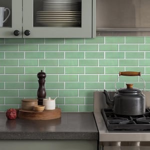 3D Subway Wall Tile Sticker: Matte Green Peel and Stick Backsplash Kitchen Bathroom
