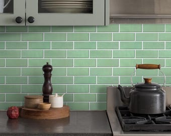 3D Subway Wall Tile Sticker: Matte Green Peel and Stick Backsplash Kitchen Bathroom
