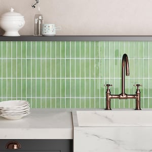 Sage Green Peel and Stick Backsplash Tile: 3D Glossy Vinyl, ,Waterproof, Removable (10pcs 12&quot;x12&quot;)