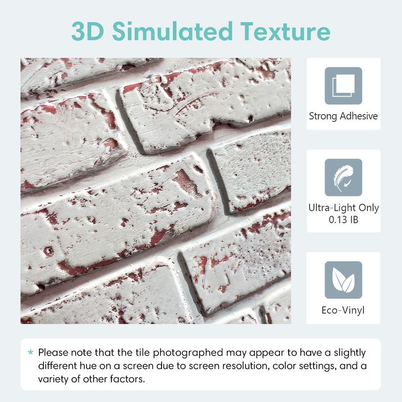 10pcs 3D Brick Peel and Stick Wall Tile, Easy DIY Whitewash Faux Brick Panels Backsplash, Heat & Water Resistant, Lightweight,11.811.8 zdjęcie 5