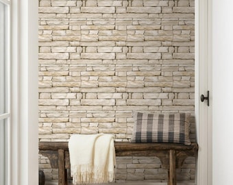 3D Stone Texture Self-Adhesive Wall Panels, Lightweight PVC Wall Sticker, Beige, 10 Sheets