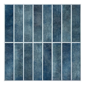 10Pcs | 3D Blue Peel and Stick Wall Tile | Linear Mosaic Tile Stick on Backsplash Kitchen, Self Adhesive Tile | Water and Heat Resistant