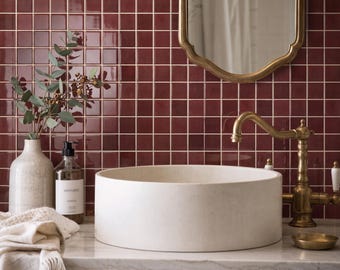 Thicker 3D Red Peel and Stick Backsplash: 3D Glossy Vinyl Tile Waterproof (10pcs)