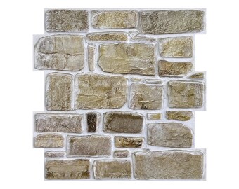 10 Pcs | 3D Faux Stone Peel and Stick Wall Tile, Retro Stone Wall Panels for DIY Wall Decor, Heat & Water Resistant, 11.8*11.8 Inches