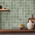 Vintage Green Peel and Stick Tile Backsplash: Matte 3D PVC Wall Panels (10 Pcs)