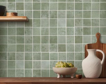 Vintage Green Peel and Stick Tile Backsplash: Matte 3D PVC Wall Panels (10 Pcs)