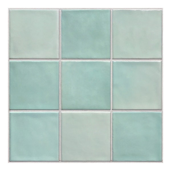 10 Pcs | 3D Green Peel and Stick Backsplash Tile Kitchen, Square Stick on Tiles for Interior Wall Decor, Heat Water Resistant,11.8"x11.8"