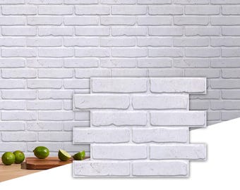 White Faux Brick Peel and Stick Wall Panels, 3D PVC Wall Sticker Wallpaper