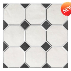 10 Pcs | 3D Geometric Peel and Stick Wall Tile, Vintage Design, Retro White (Light Gray) and Black Stick On Tile, Water&Heat Resistant,Matte