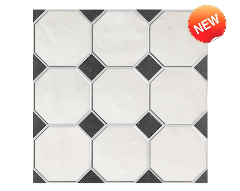 10 Pcs 3D Geometric Peel and Stick Wall Tile, Vintage Design, Retro White Light Gray and Black Stick On Tile, Water&Heat Resistant,Matte zdjęcie 1