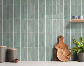 Vintage Grüne Schale und Stick Backsplash Küche, 3D lineare Vinyl selbstklebende Fliesen (10 Stück)