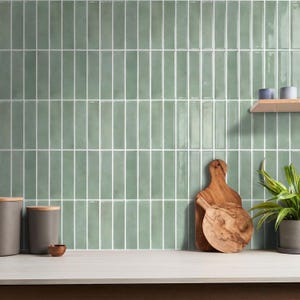 Revestimento de parede vintage verde autoadesivo para cozinha, azulejo adesivo vinílico linear 3D (10 peças)
