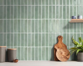 Vintage Grüne Schale und Stick Backsplash Küche, 3D lineare Vinyl selbstklebende Fliesen (10 Stück)