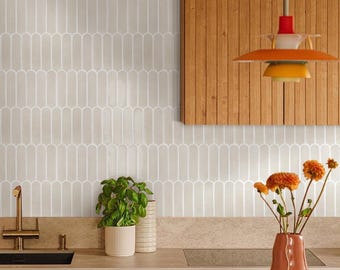 Thicker Beige Peel and Stick Tile Kitchen: 3D FishScale Vinyl Backsplash, Removable, 10 Sheets