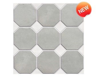 10 Pcs | 3D Geometric Peel and Stick Wall Tile, Vintage Gray and White Stick On Tile, DIY Stick Tile, Water & Heat Resistant, Removable