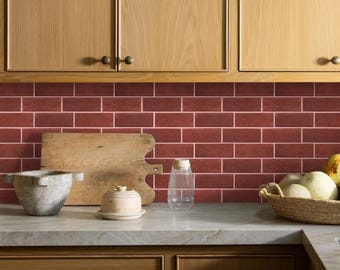 3D Subway Wall Tile Sticker: Matte Red Peel and Stick Backsplash Kitchen Bathroom