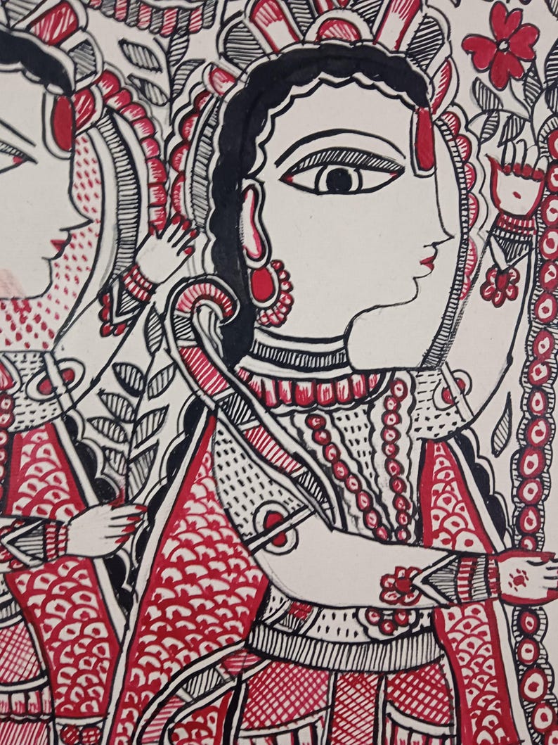 Handmade Madhubani Painting – Ram Sita Swayamvar Mithila Folk Art Wall ...