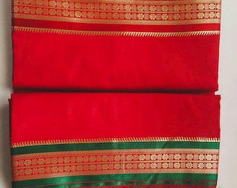Red Silk blend Green Red Golden Zari Border Dhoti Towel Set For Men 4metres length of dhoti 2meters length of towel Indian South Indian