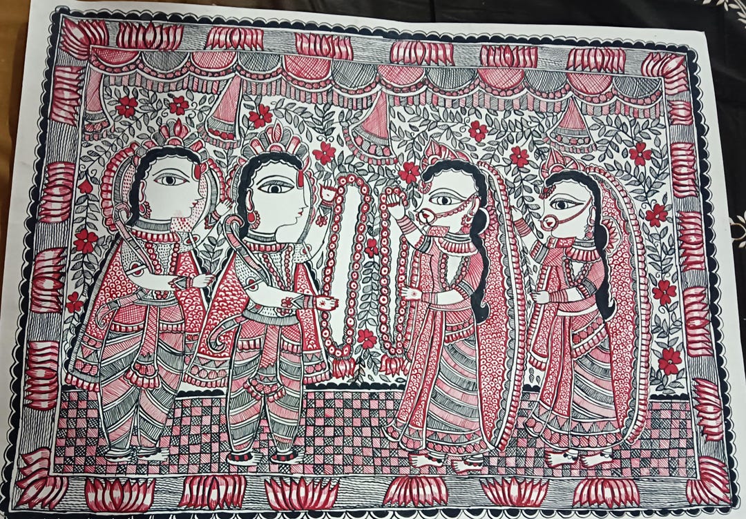 Handmade Madhubani Painting – Ram Sita Swayamvar Mithila Folk Art Wall ...