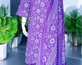 Floral Print Cotton Kurta Pant Dupatta Set - Indian Ethnic Wear