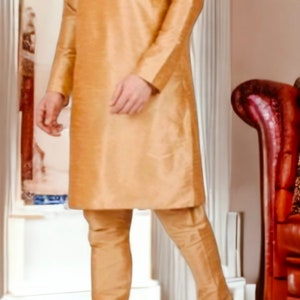 Copper-Coloured Silk Handmade Kurta Pajama Set For Men Bollywood Inspired Outfit Traditional Attire Diwali Wear Ethnic Wear Gift For Him
