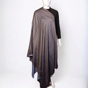 Handwoven Grey Blue Cashmere Scarf, Reversible Pashmina Shawl