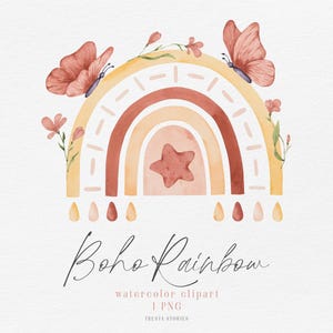 Clipart de acuarela de arcoíris boho, decoración de guardería de niñas de ensueño