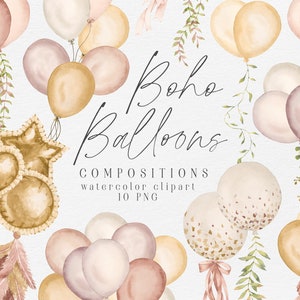 Aquarell Luftballons Clipart, Boho Luftballons Kompositionen, Mädchen Babypartydekorationen