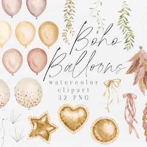 Balões boho aquarela clipart, decoração boho para berçário, decorações para chá de bebê