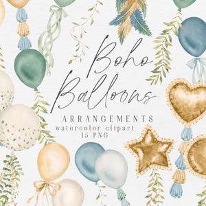 Watercolor boho balloons clipart, baby shower decorations for boys, nursery wall Art