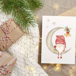 a cute christmas card with watercolor gnome graphic
