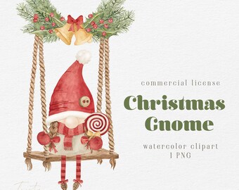 Christmas gnome clipart, watercolor holiday illustration, christmas graphic