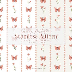 Modèle sans couture de printemps, papier numérique floral aquarelle pour fille, fond de papillon mignon