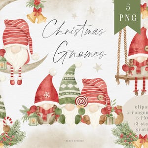 Christmas Gnomes Clipart, watercolor gnomes arrangements, holiday greeting card inspiration