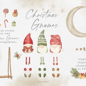 Weihnachts Wichtel Clipart, Aquarell einzelne Elemente, Weihnachtskarten Inspiration