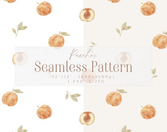 Peaches seamless pattern, kitchen fabric pattern, watercolor fruit digital paper
